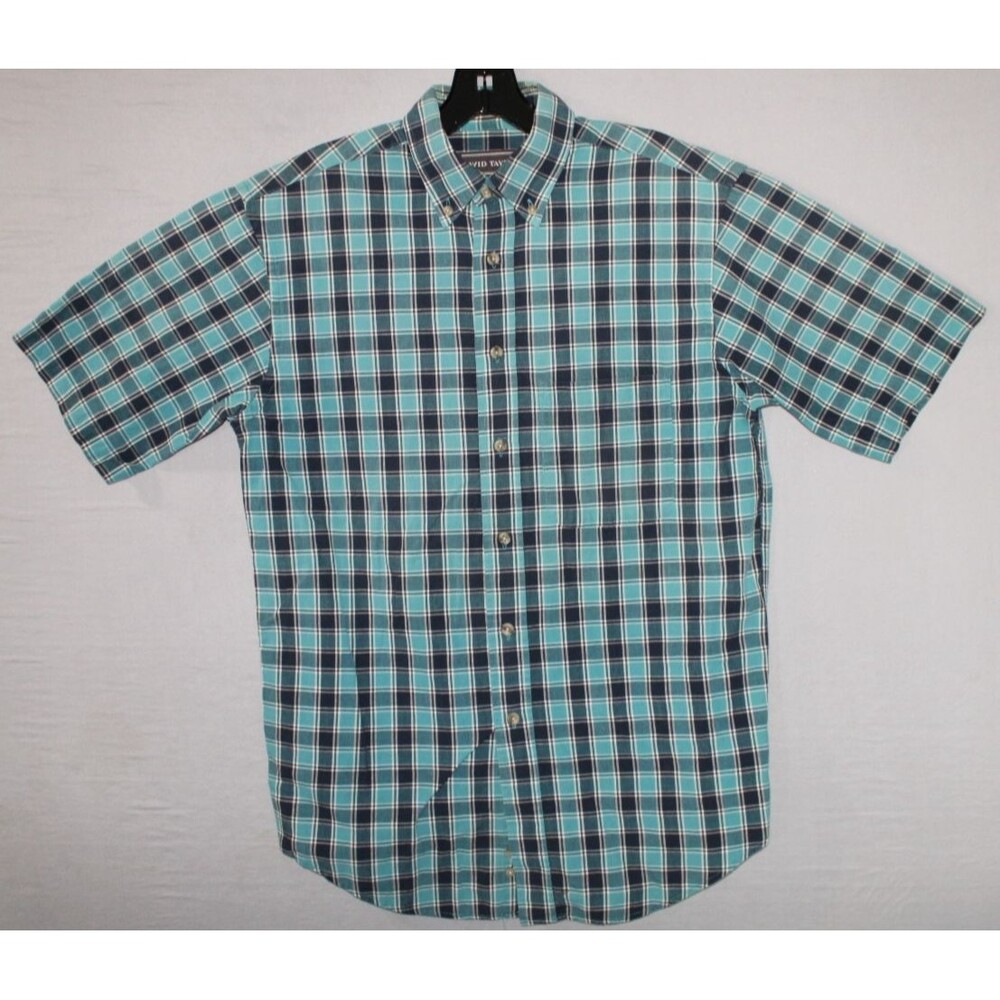 David Taylor Shirt Men Small Green Plaid Square Short Sleeve Button Up Casual